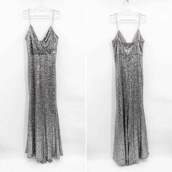 BADGLEY MISCHKA Silver Sequin Evening Gown - Picture 2 of 6